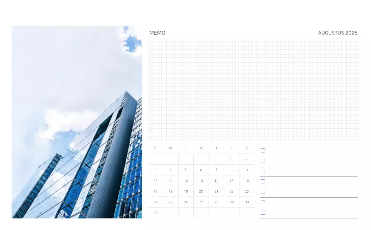 Blauwe minimalistische kalender