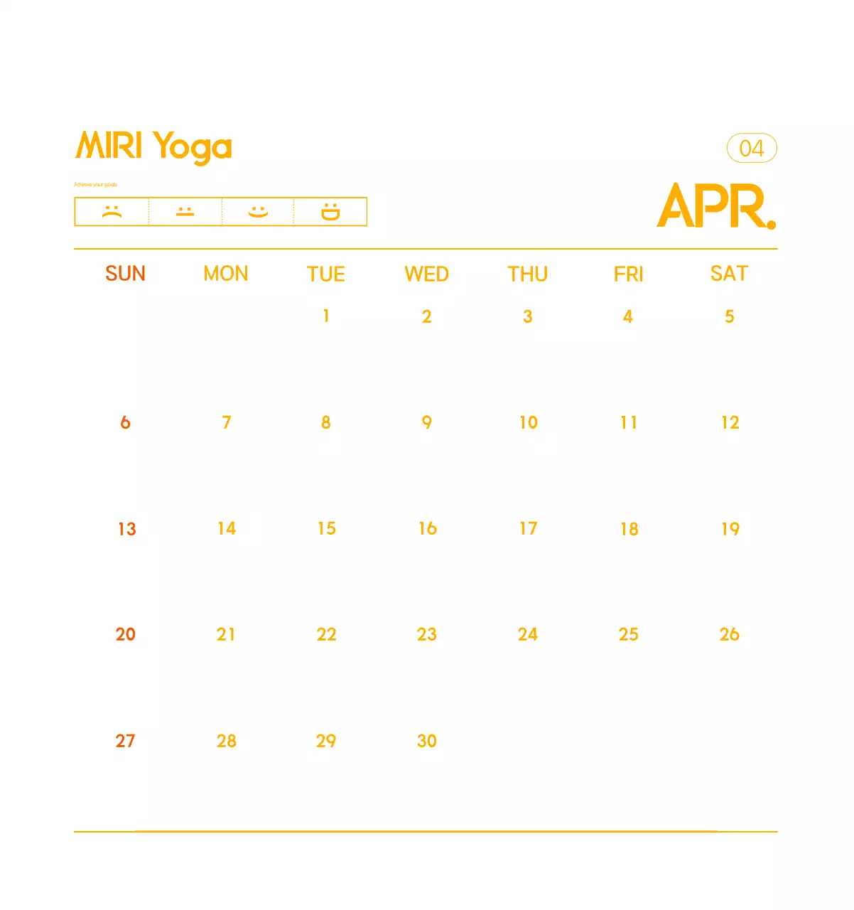 Orange Minimalist Yoga Promotional Calendar