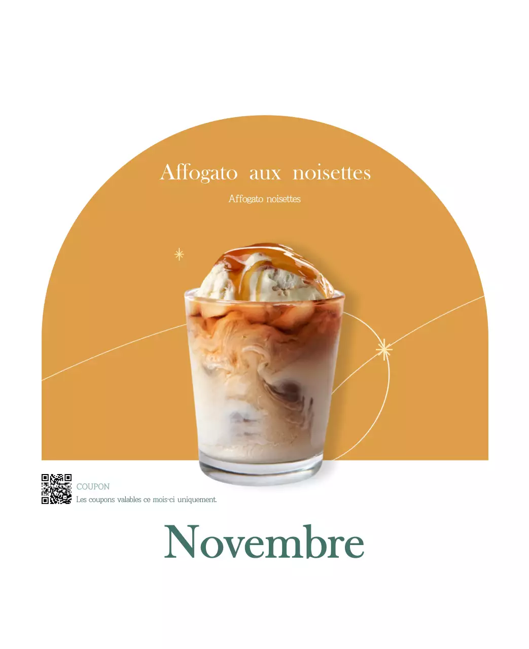 Un calendrier moderne pour les cafés avec des recommandations sur la boisson du mois.