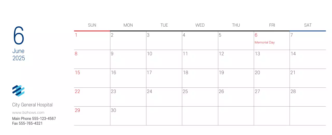 Navy White Simple Hospital Promotional Calendar