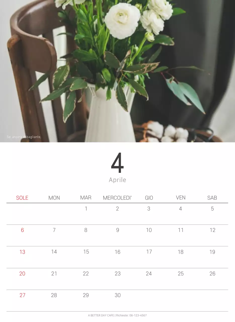 Calendario botanico naturale bianco e pulito