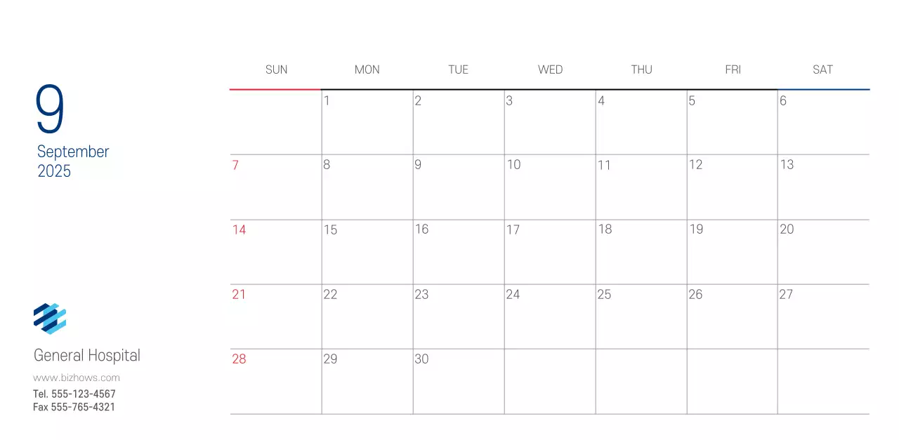 Navy White Simple Hospital Promotional Calendar