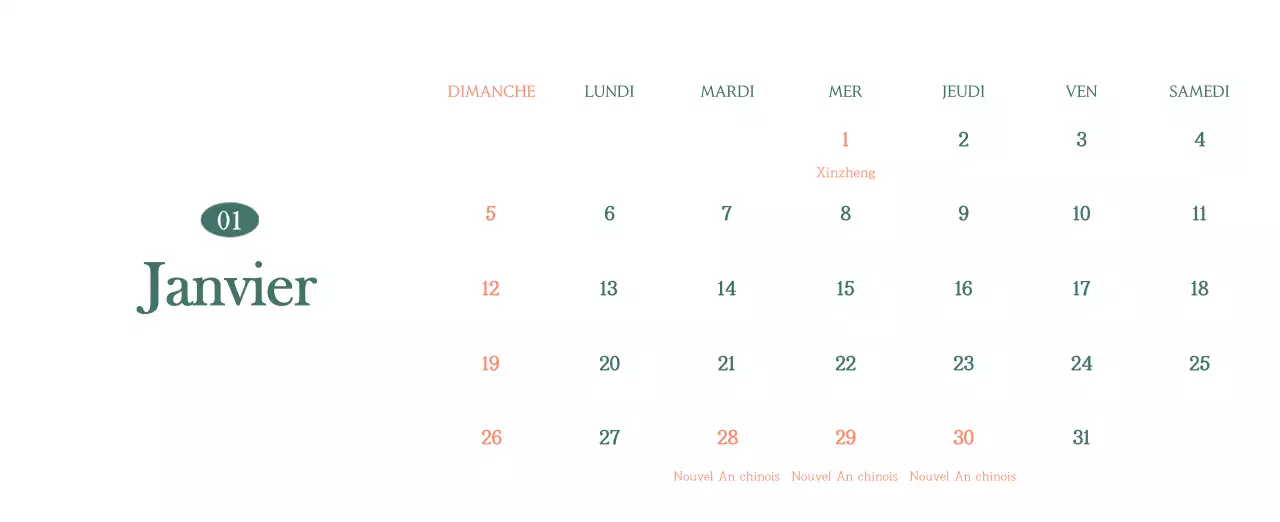 Un calendrier moderne pour les cafés avec des recommandations sur la boisson du mois.