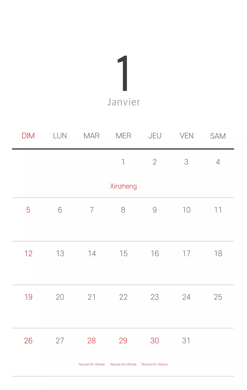 Calendrier botanique blanc et propre