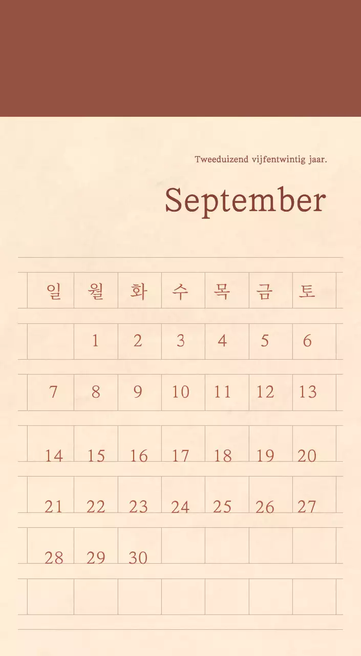 Een sentimentele bloemenkalender in lichtbruin en bruin wollen papierconcept