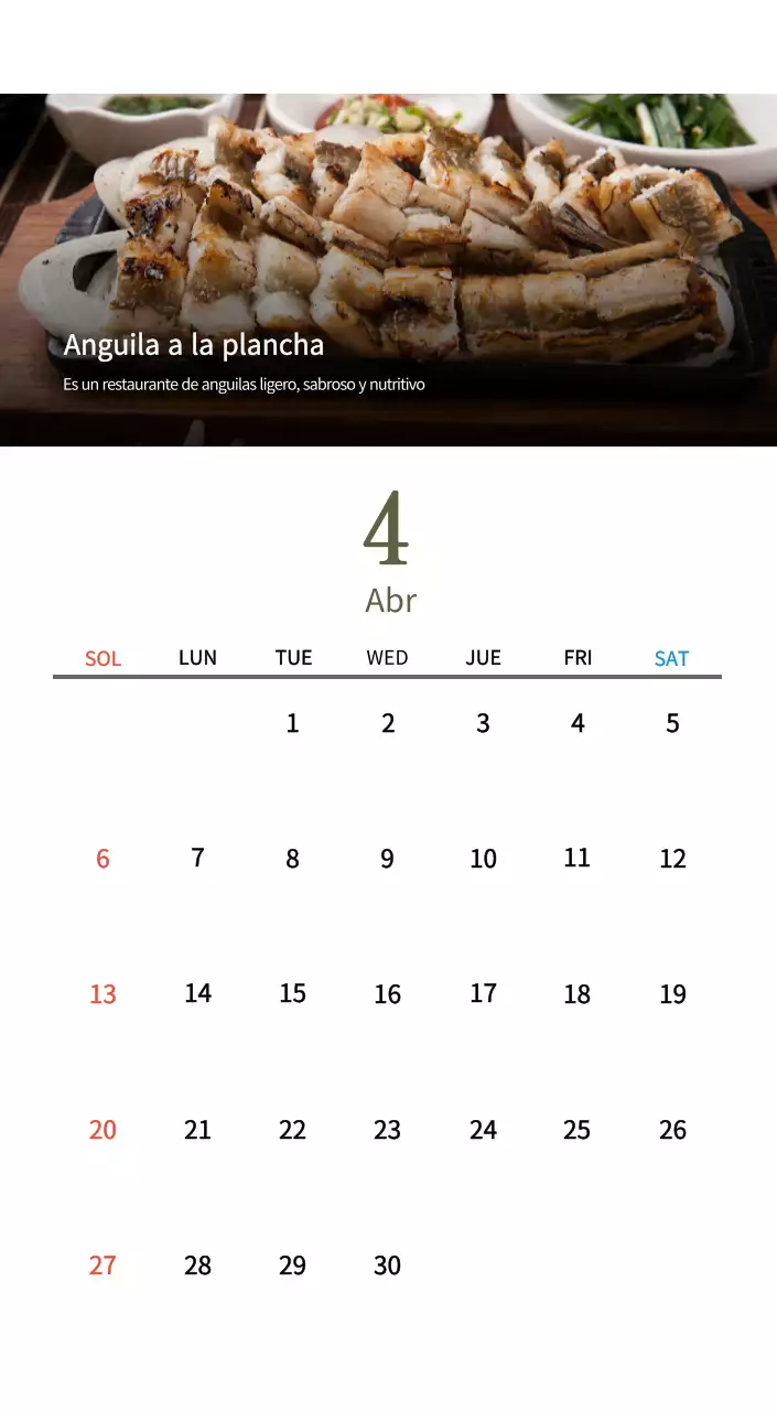 Calendario de comidas tradicionales en beige