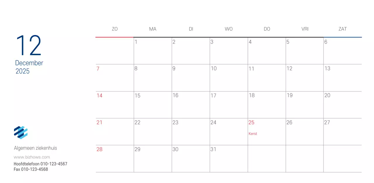 Navy Witte Eenvoudige Ziekenhuis Promotiekalender