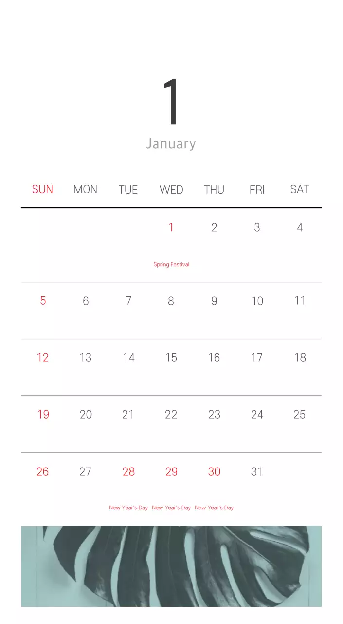 White clean botanical nature calendar