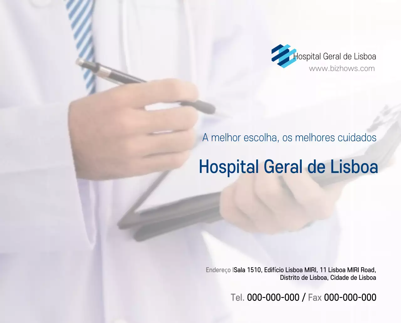Calendário promocional hospitalar simples branco-marinho