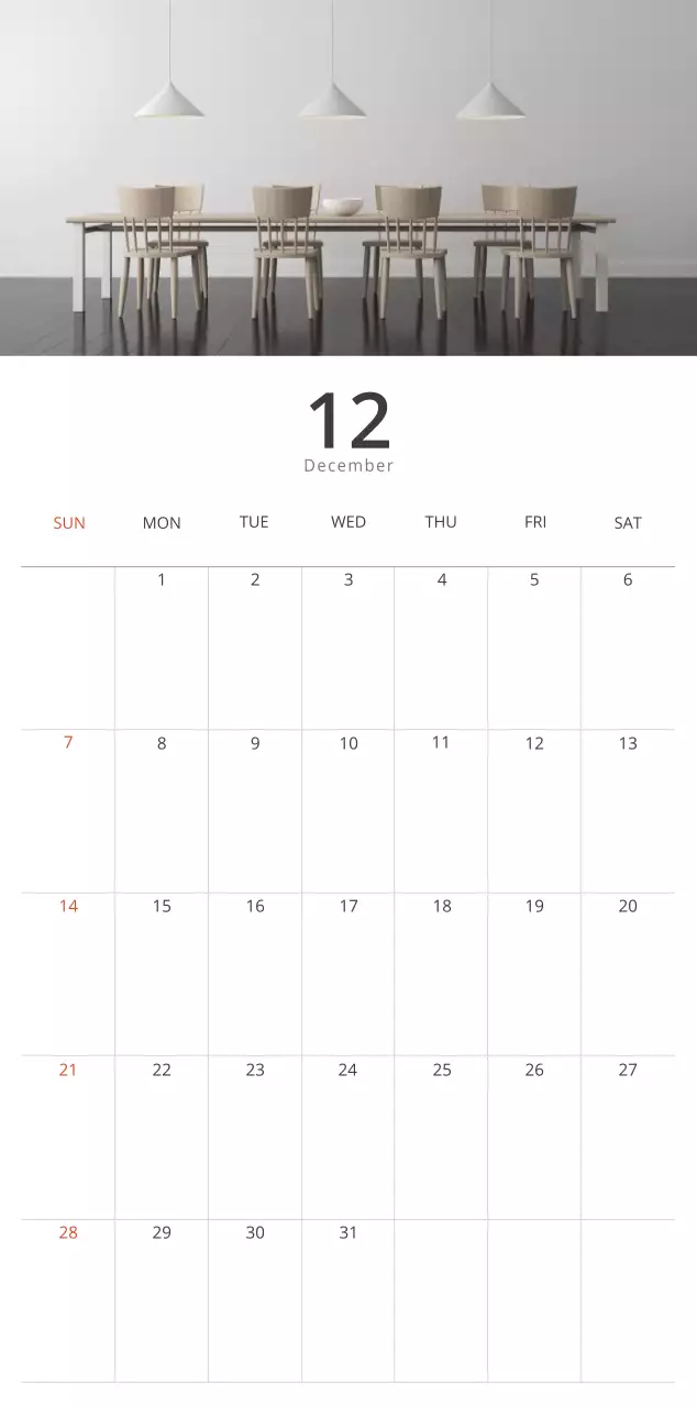 ベージュのミニマルなインテリアカレンダー