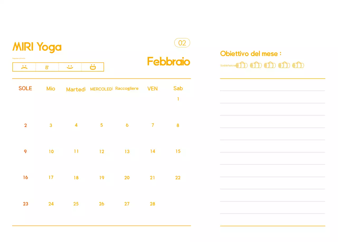 Calendario promozionale arancione dello yoga minimalista