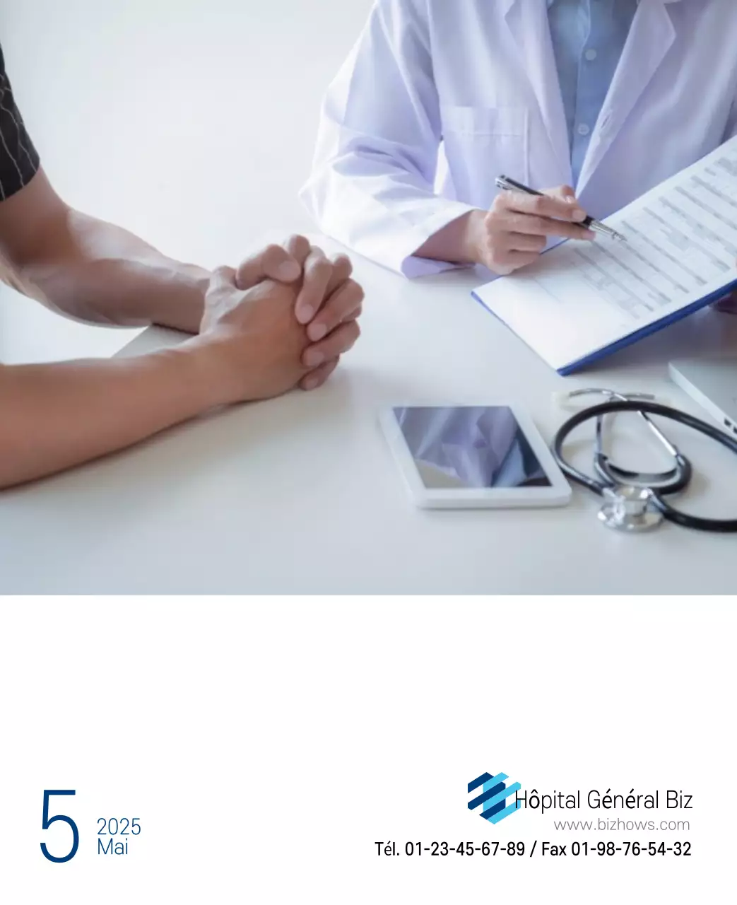 Calendrier promotionnel d'hôpital simple blanc marine