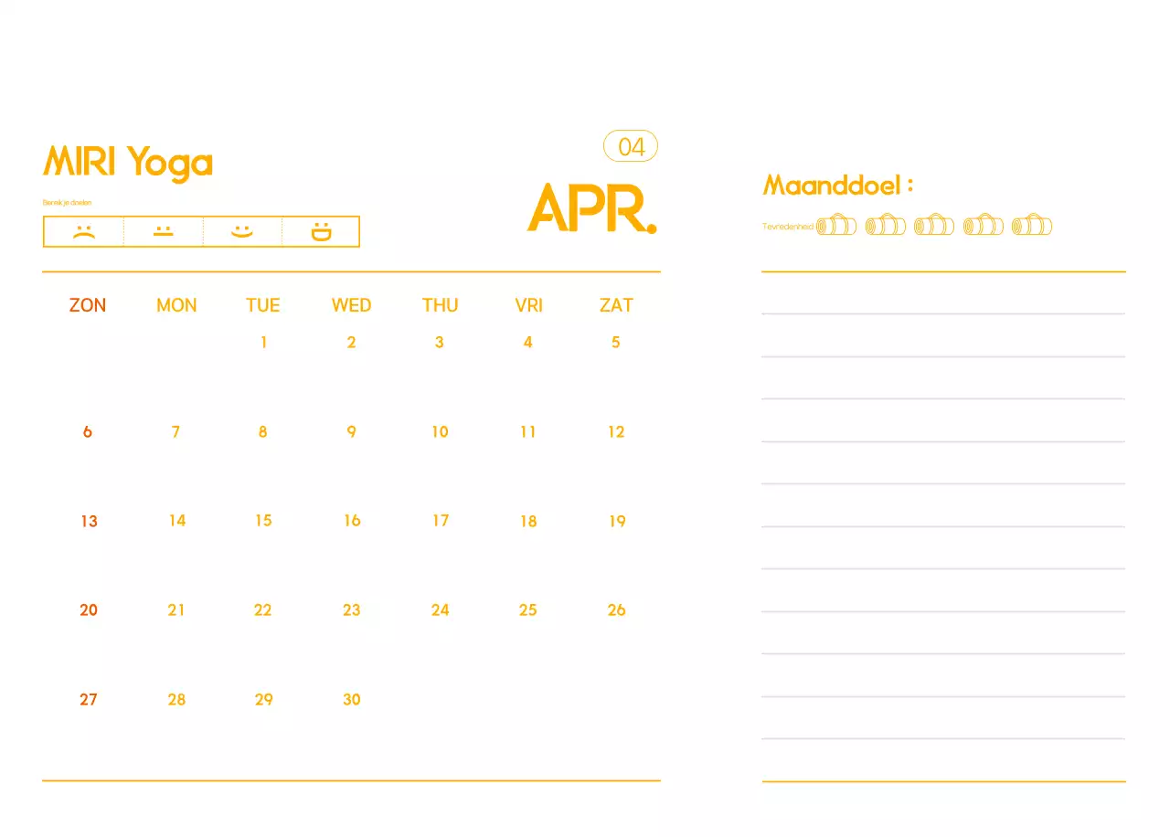 Oranje Minimalistische Yoga Promotiekalender