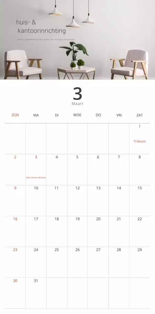 Beige minimalistische interieurkalender