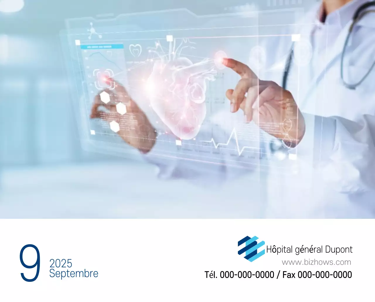 Calendrier promotionnel d'hôpital simple blanc marine