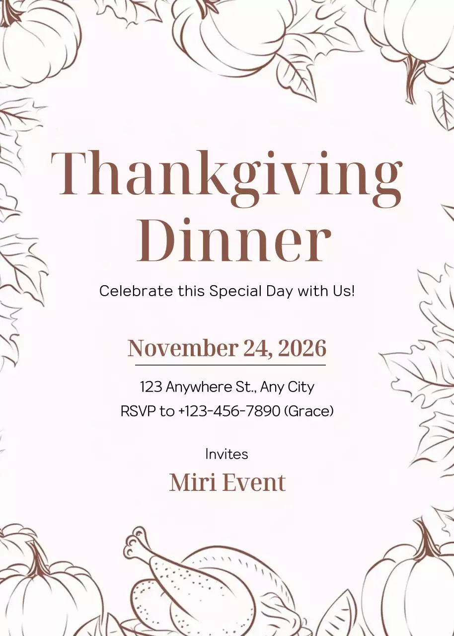 Beige Traditional Thanksgiving Invitation Poster