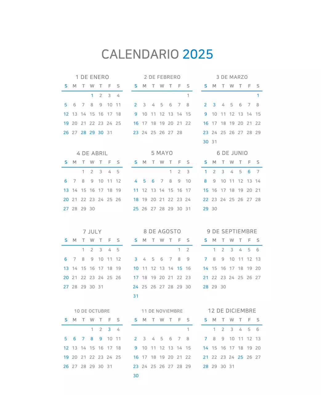 Calendario moderno azul