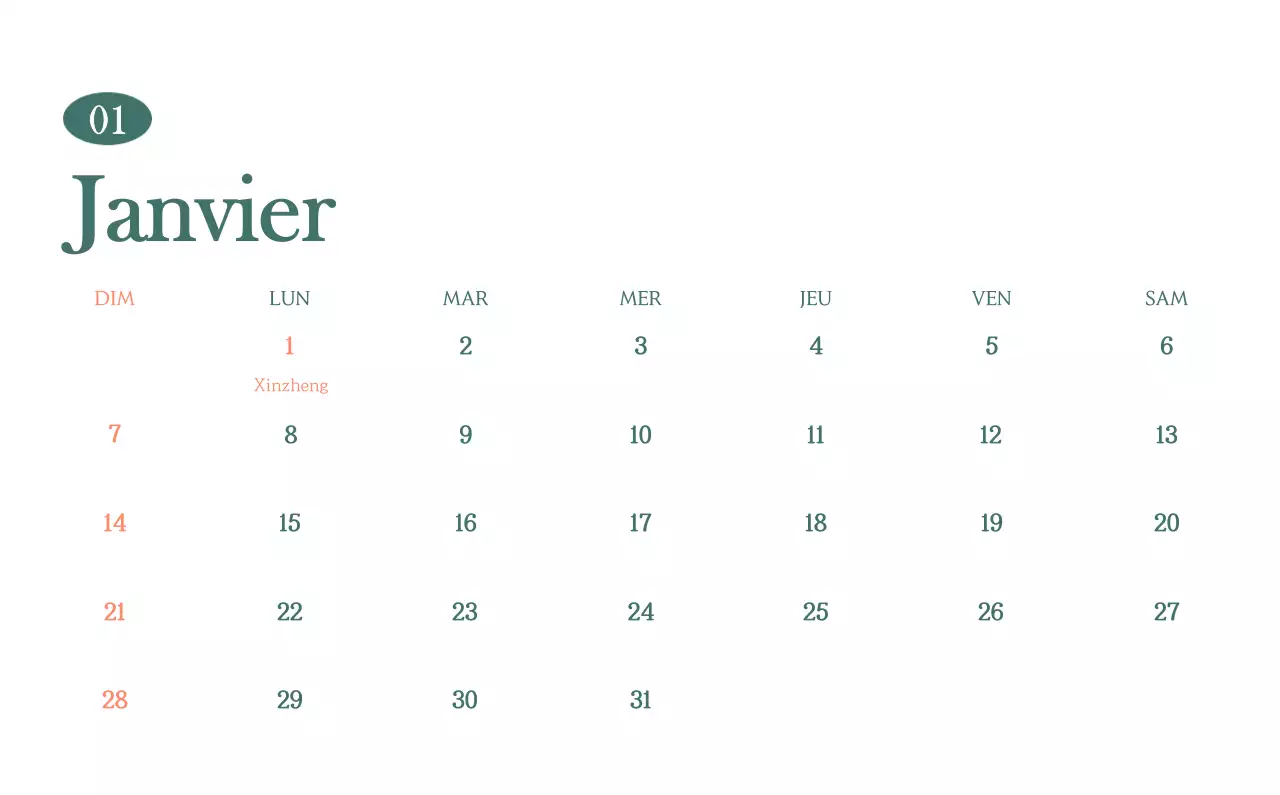 Un calendrier moderne pour les cafés avec des recommandations sur la boisson du mois.