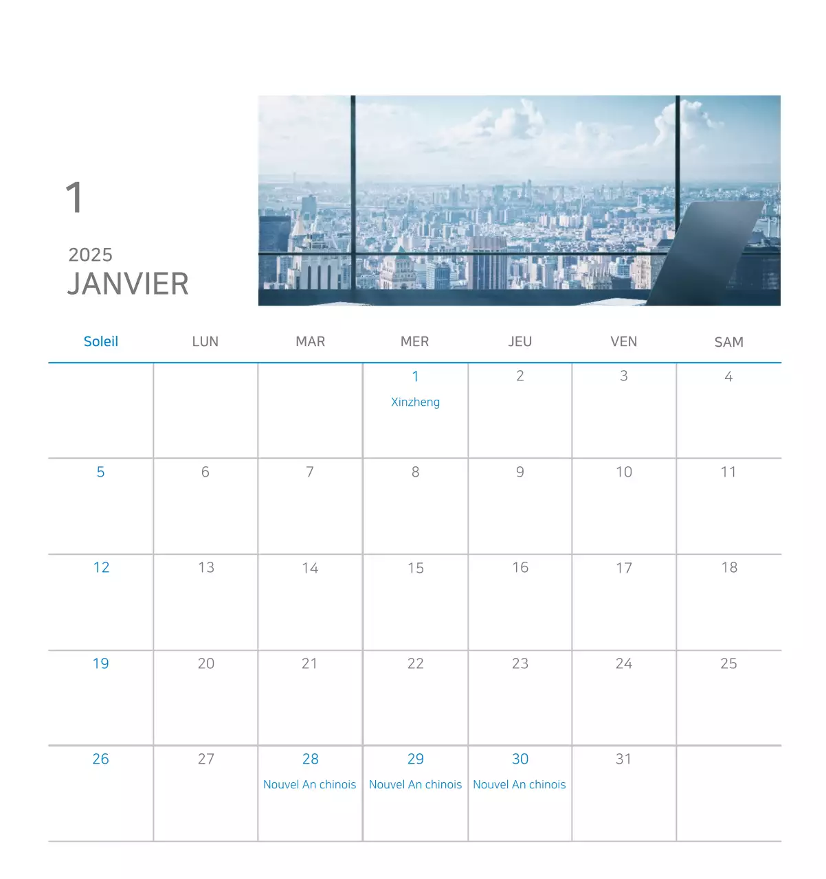 Publicité pour un calendrier d'entreprise minimaliste bleu