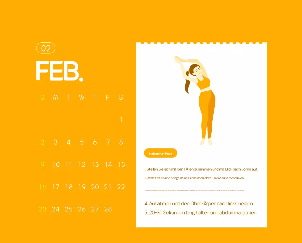 Orange Minimalistischer Yoga-Aktionskalender