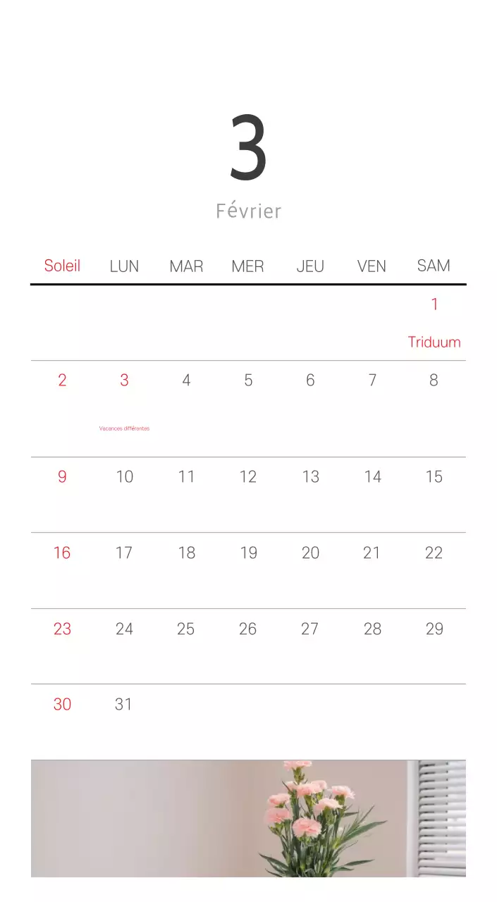 Calendrier botanique blanc et propre