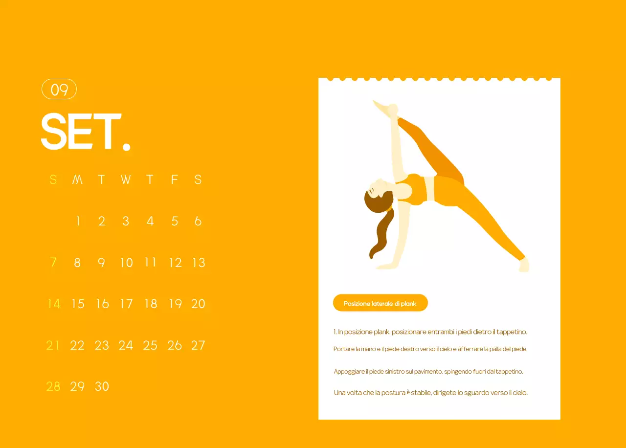 Calendario promozionale arancione dello yoga minimalista