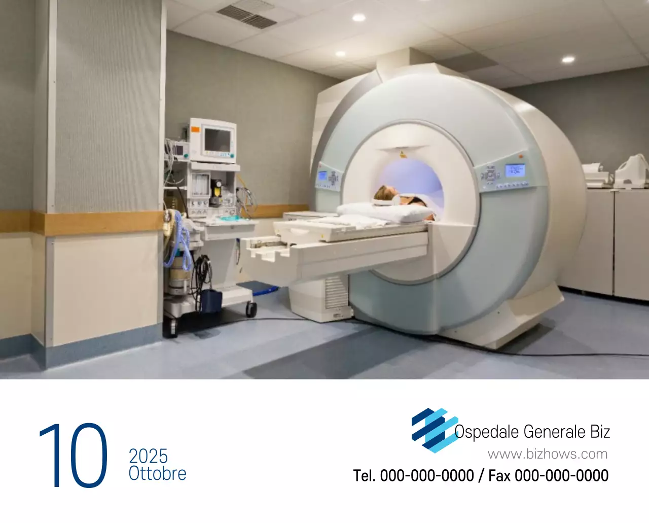 Calendario promozionale dell'ospedale semplice, bianco e blu