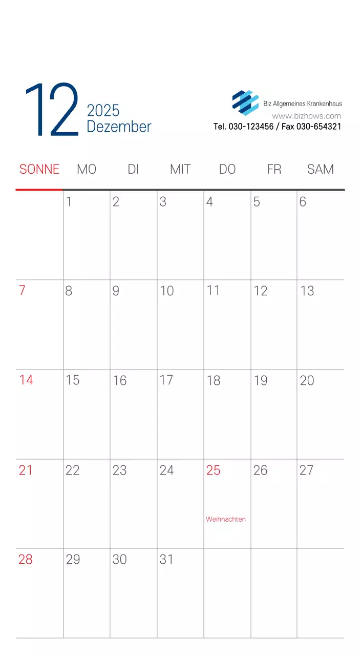 Marineblauer einfacher Krankenhaus-Werbekalender