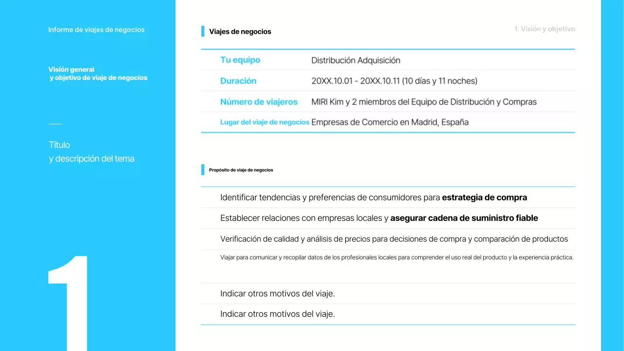Descripción del viaje de negocios minimalista en azul claro