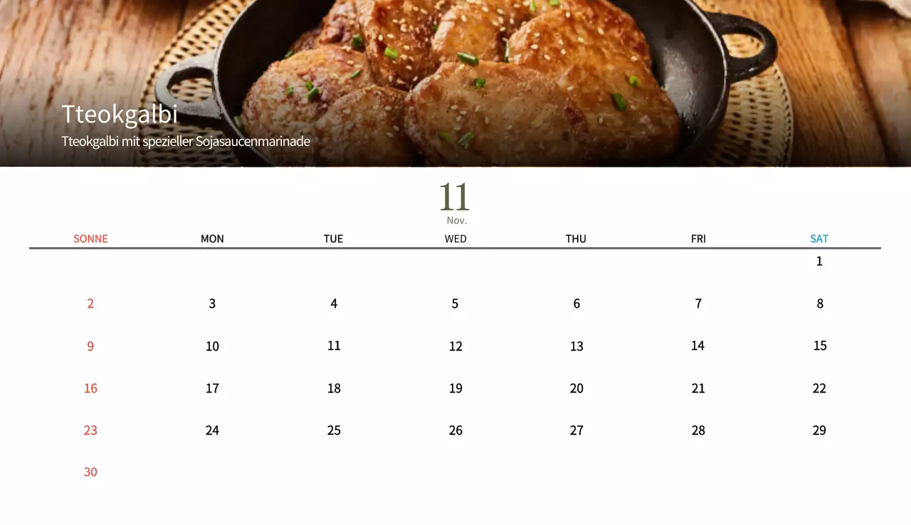 Beige Traditioneller Speisekalender