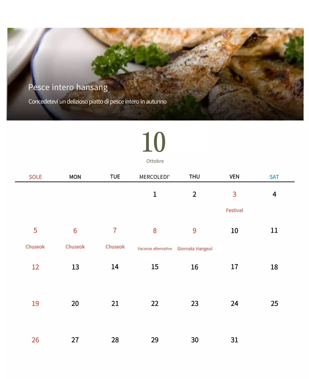 Calendario alimentare tradizionale beige