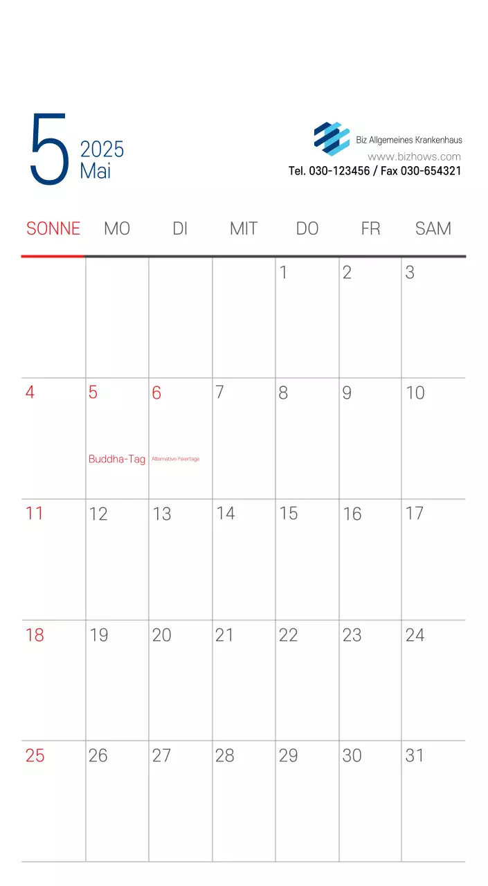 Marineblauer einfacher Krankenhaus-Werbekalender