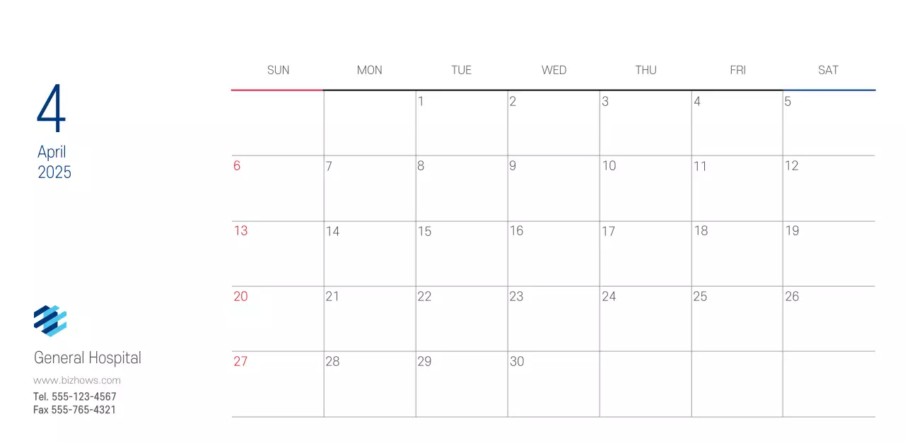 Navy White Simple Hospital Promotional Calendar