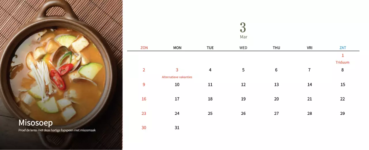 Beige Traditionele Eetkalender