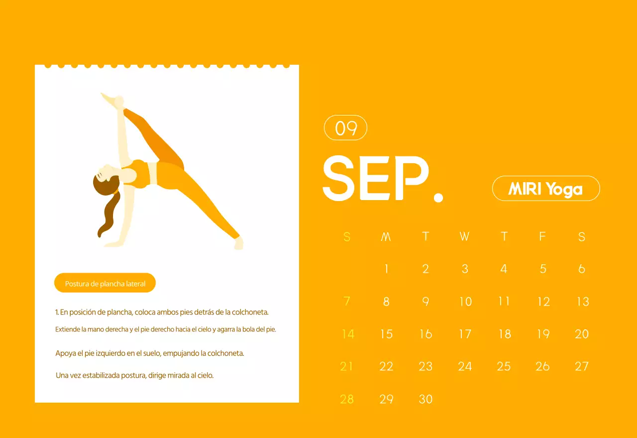 Calendario promocional de yoga minimalista naranja