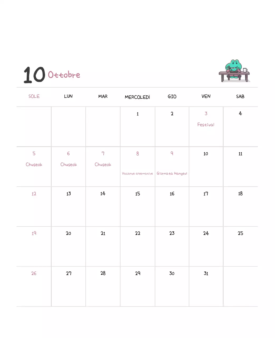 Un calendario con un simpatico concetto di illustrazione di Ago