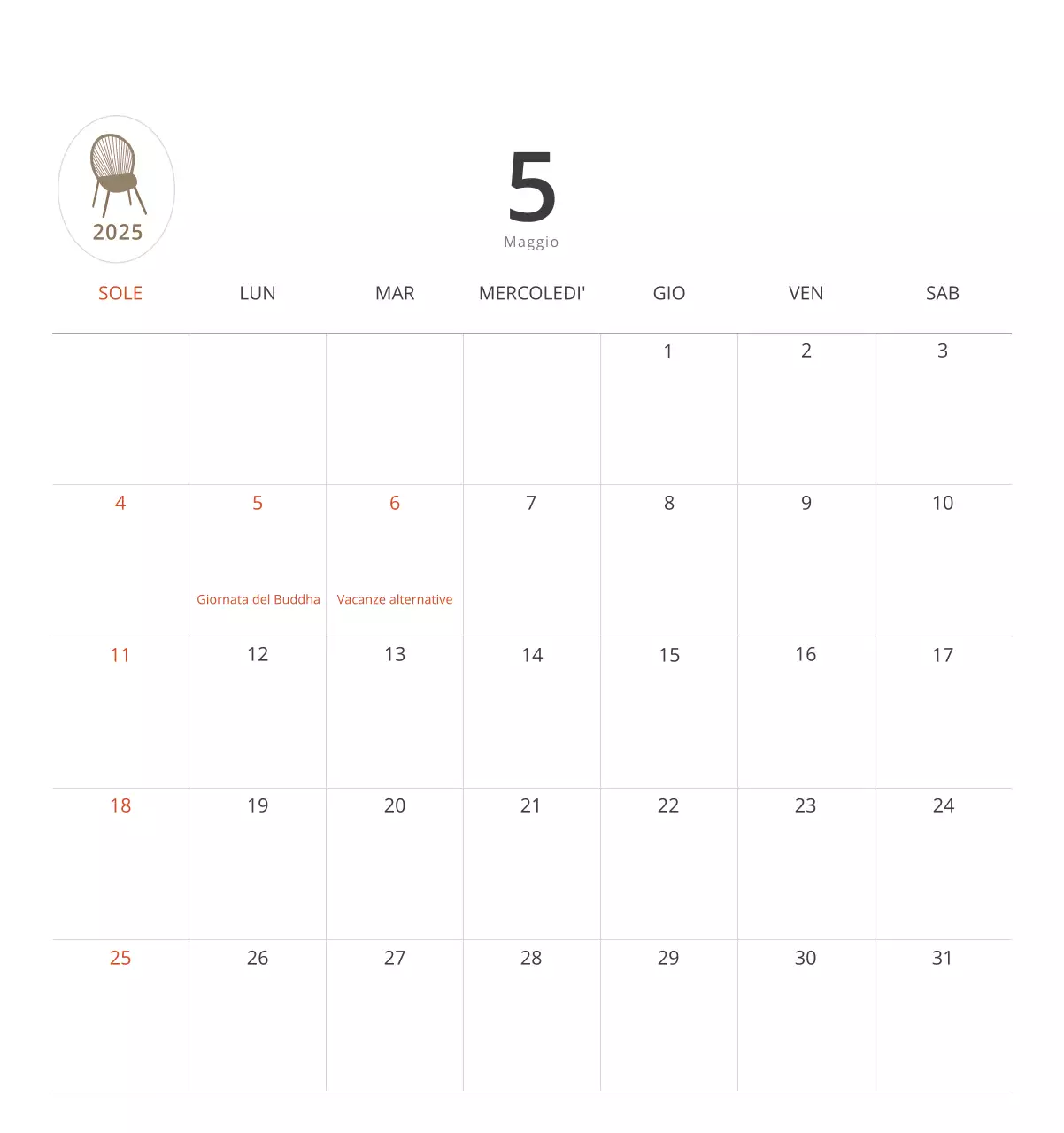 Calendario interno minimalista beige