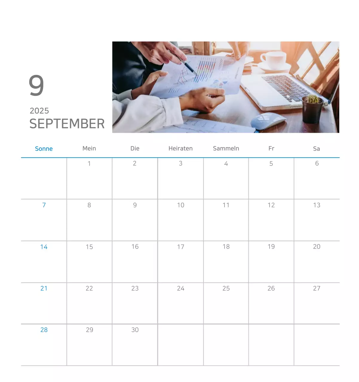 Blauer minimalistischer Firmenkalender Anzeige