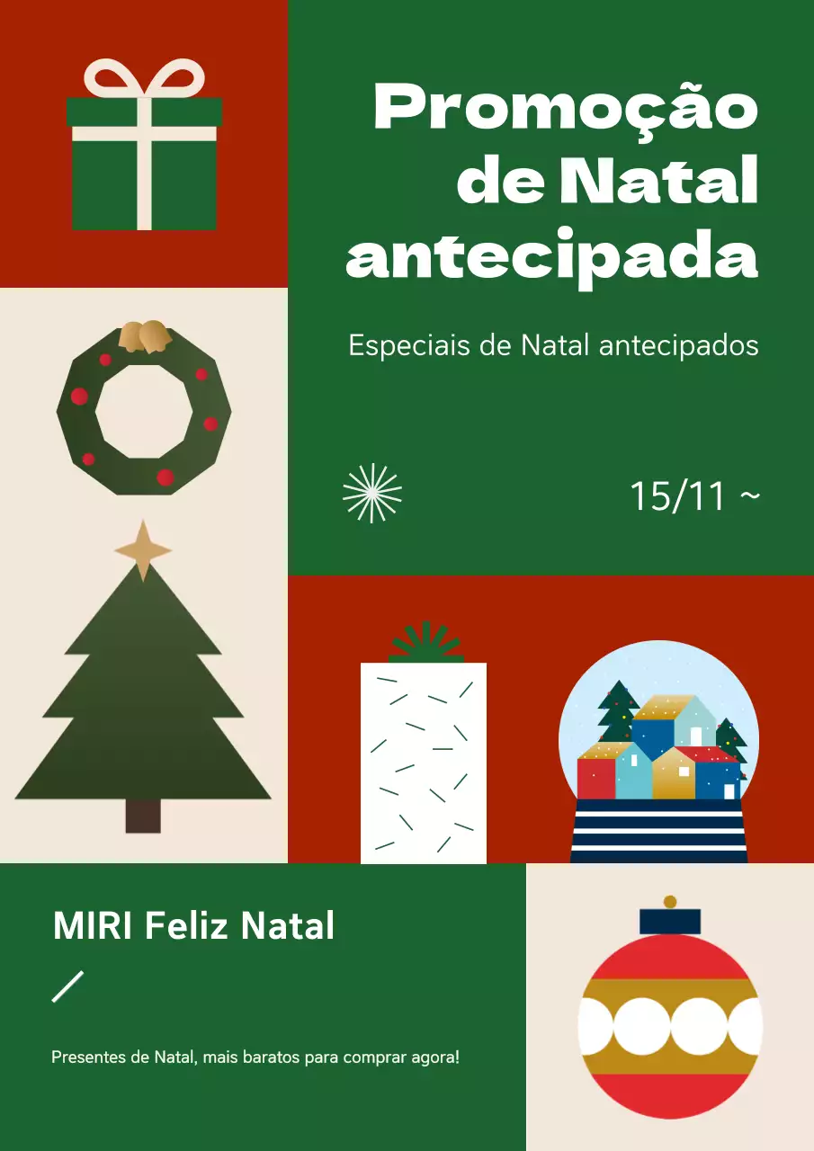 Promover uma exposição de Natal vintage em vermelho e verde