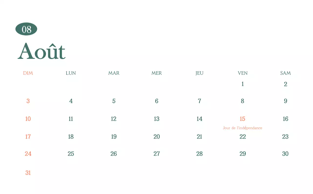Un calendrier moderne pour les cafés avec des recommandations sur la boisson du mois.
