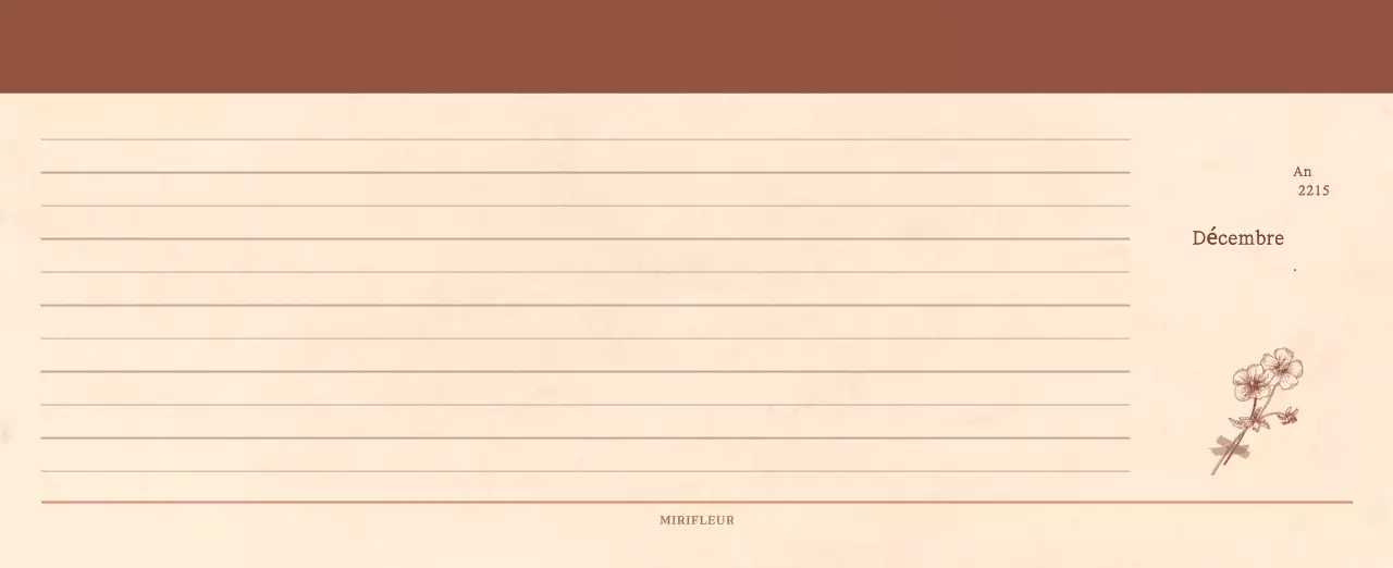 Calendrier sentimental de fleuriste en papier de laine marron clair et marron.