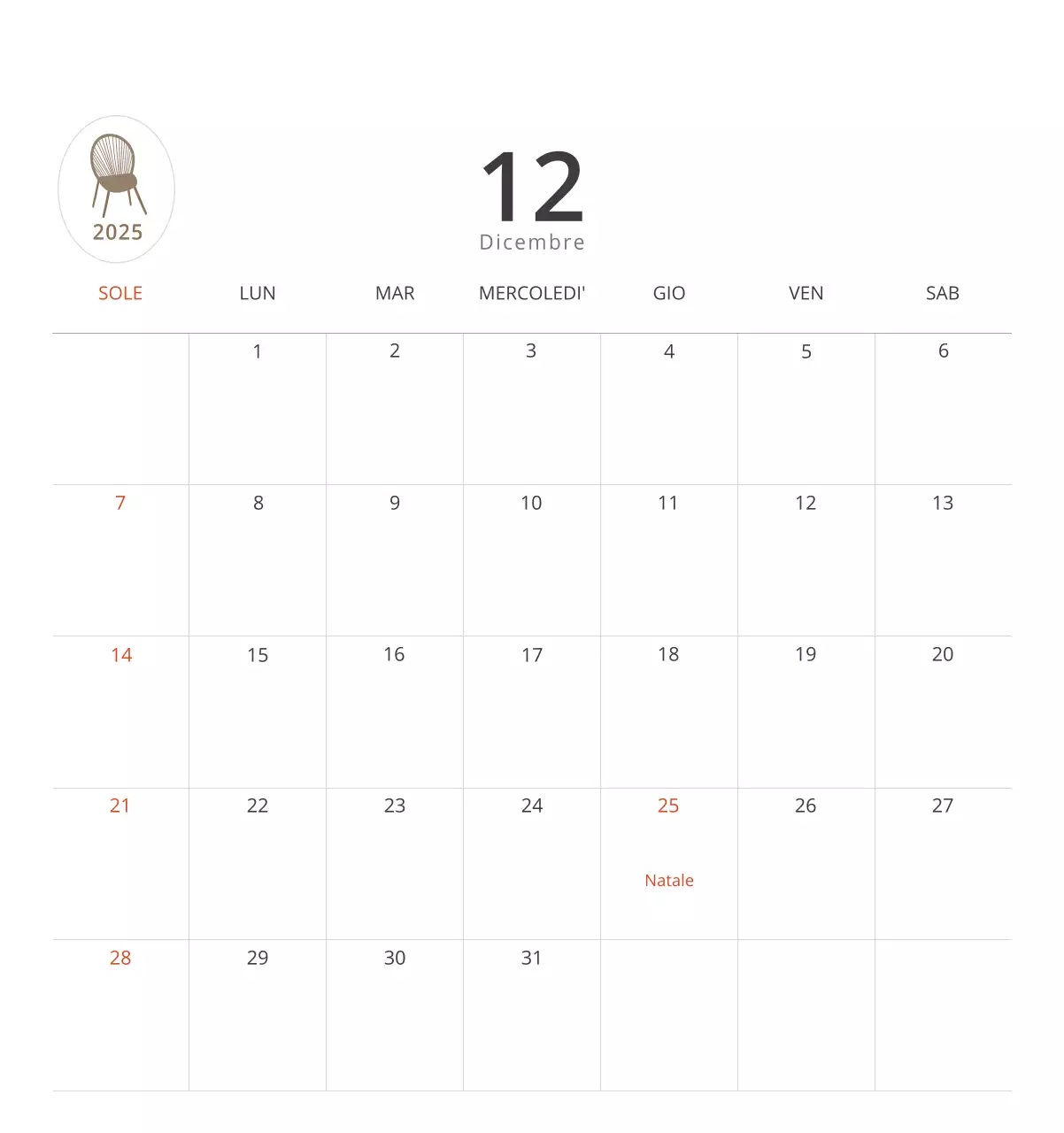 Calendario interno minimalista beige