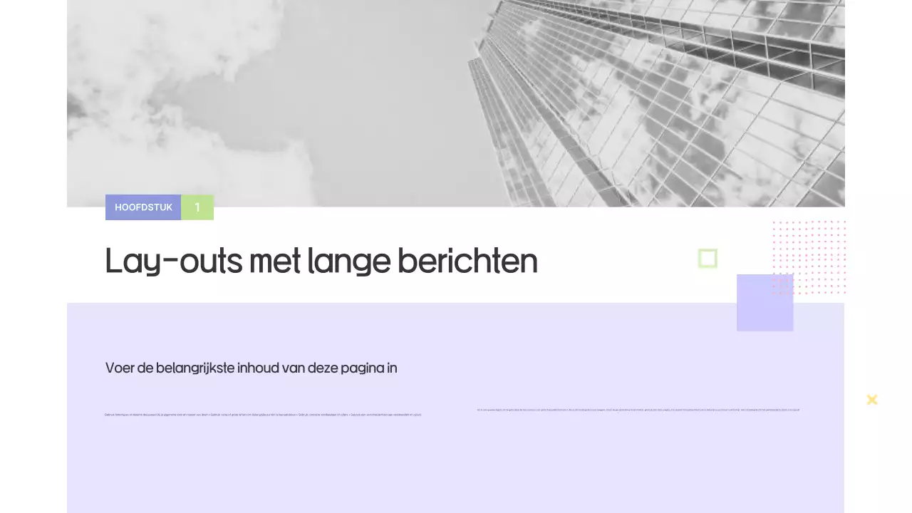 Prospectus met eenvoudige vormen in paars en grijs