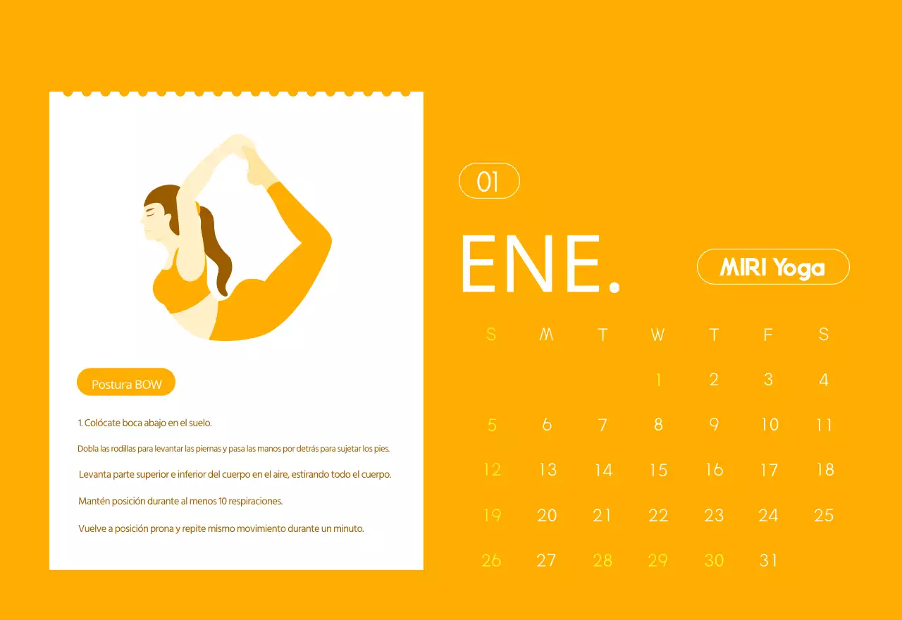 Calendario promocional de yoga minimalista naranja