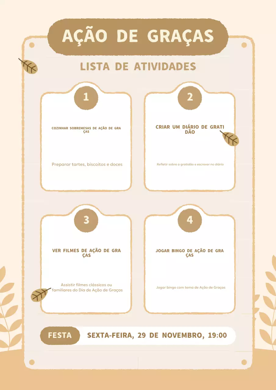 guia de actividades de ação de graças bege clean