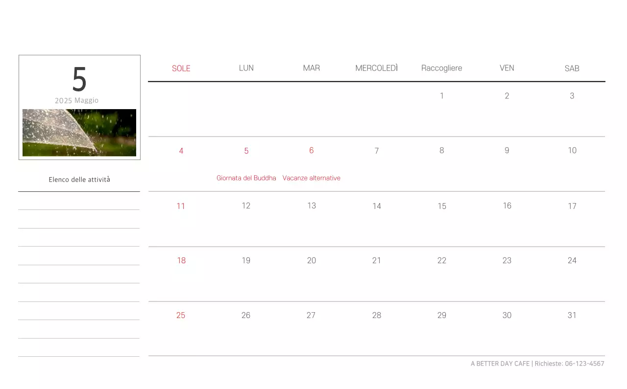 Calendario botanico naturale bianco e pulito
