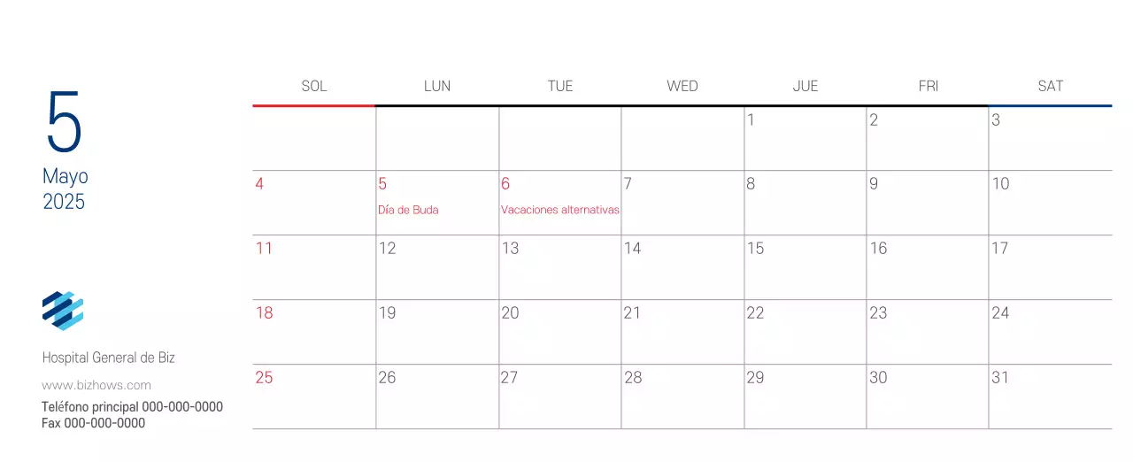 Calendario promocional Hospital Navy White Simple