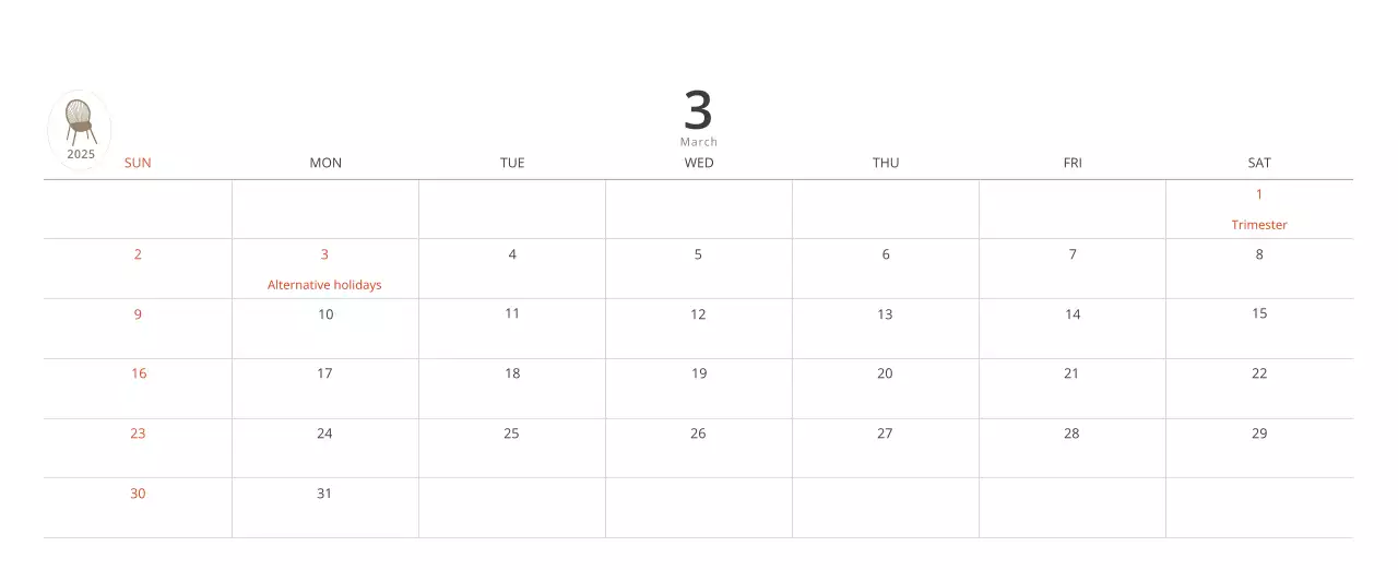 Beige Minimalist Interior Calendar