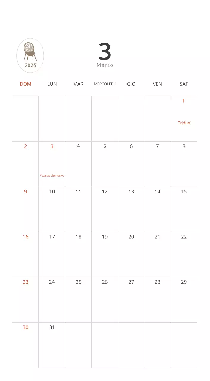 Calendario interno minimalista beige