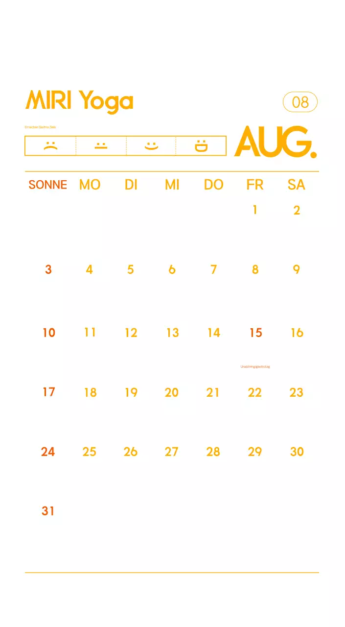 Orange Minimalistischer Yoga-Aktionskalender